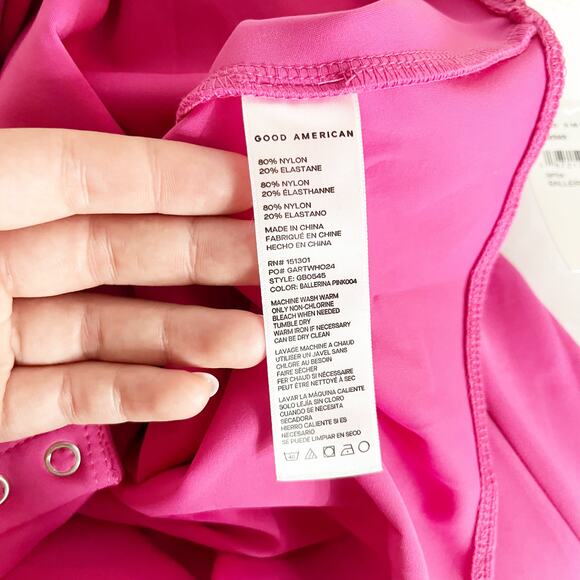 Good American Scuba Scoop Slim Long Sleeve Bodysuit Ballerina Pink Large - Picture 8 of 8